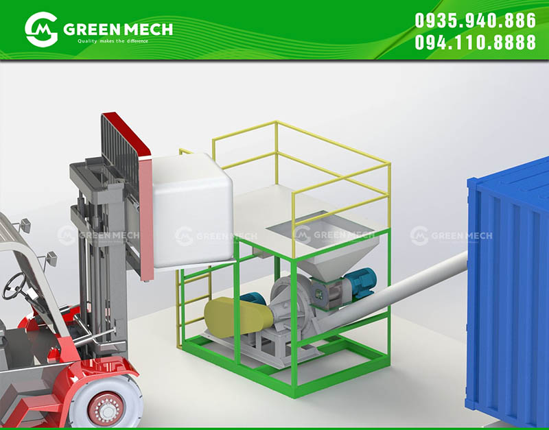 Machine for spraying pellets into Containers in the wood pellet production line